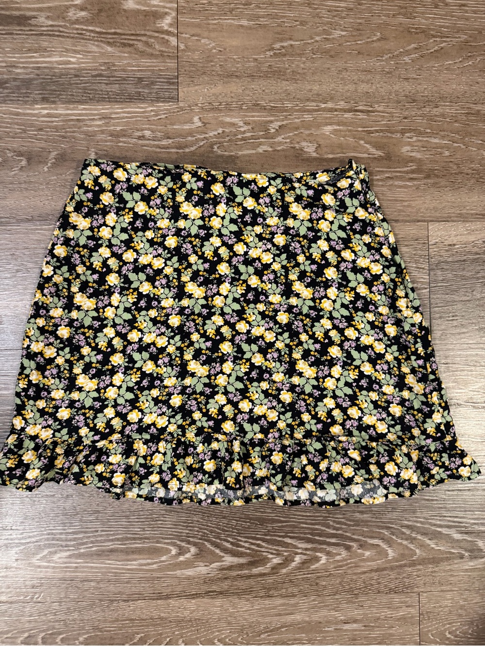 SO Black Mini Skirt with Yellow & Green Floral Print